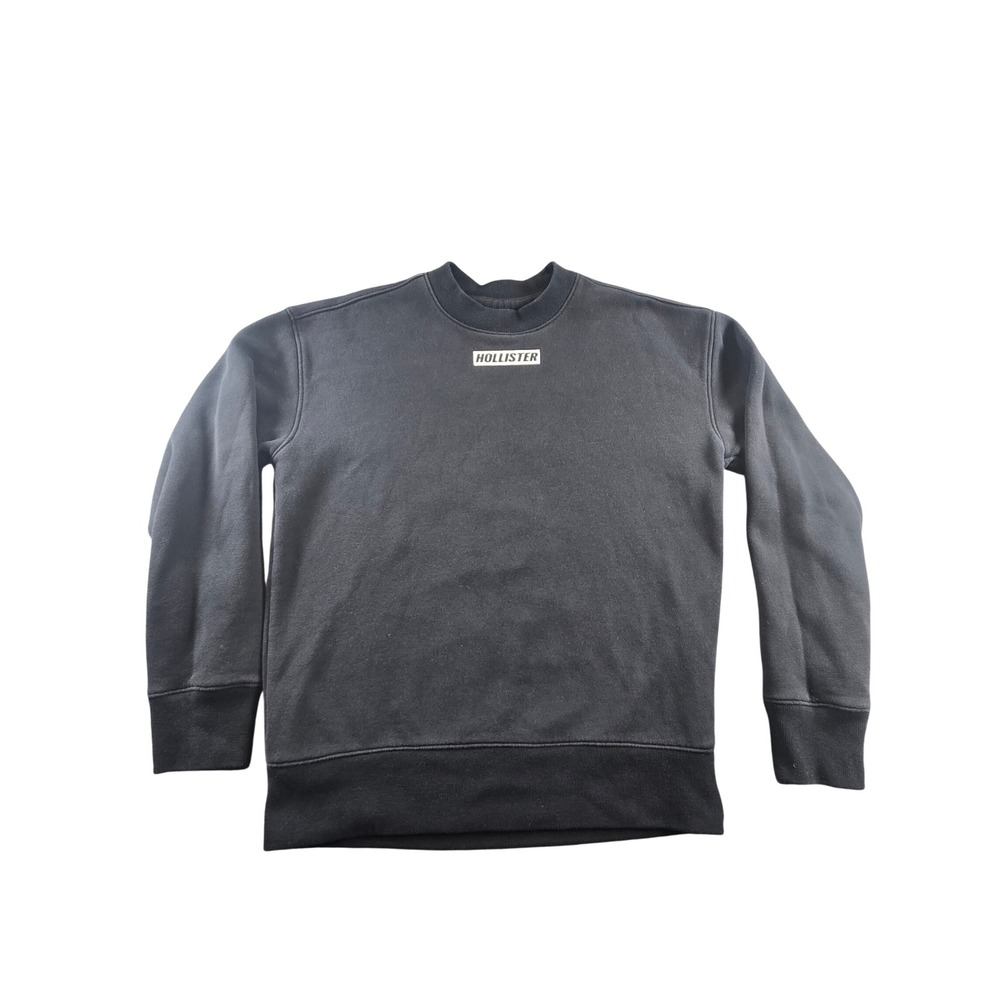 Hollister Mens XS Black Crewneck Sweatshirt Floral Back Graphic Logo Fleece
